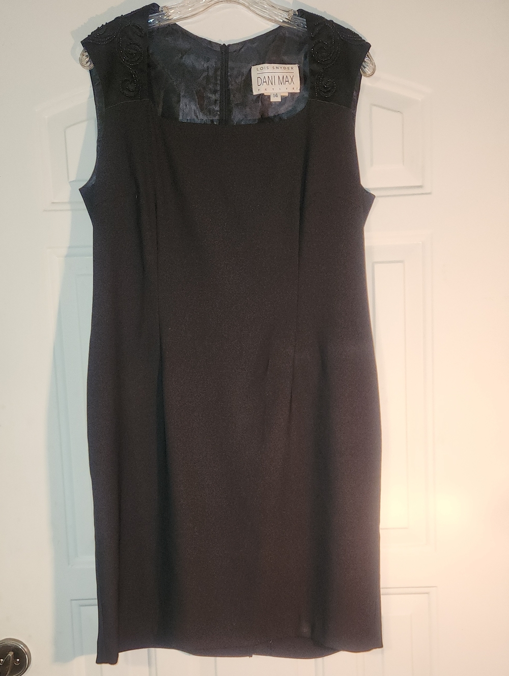 Dani Max Black Midi Sheath Dress with Embellished Shoulders